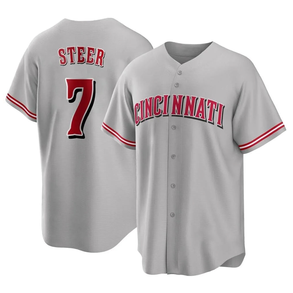 Crovyle C.Reds #7 Spencer Steer Player Gray Home Game Stitched Jerseys