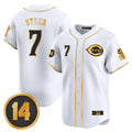 Crovyle C.Reds #7 Spencer Steer Player White-Gold Vapor Premier Limited Home Stitched Jerseys