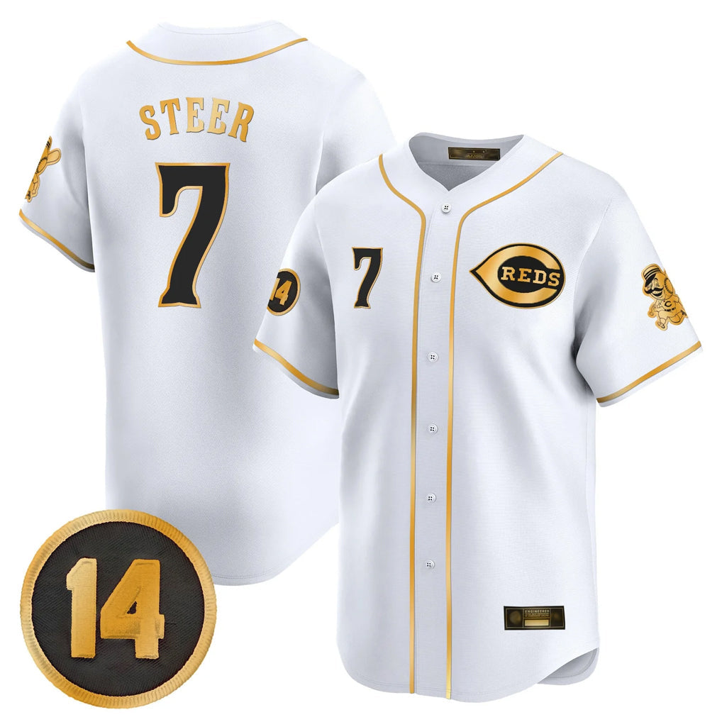 Crovyle C.Reds #7 Spencer Steer Player White-Gold Vapor Premier Limited Home Stitched Jerseys