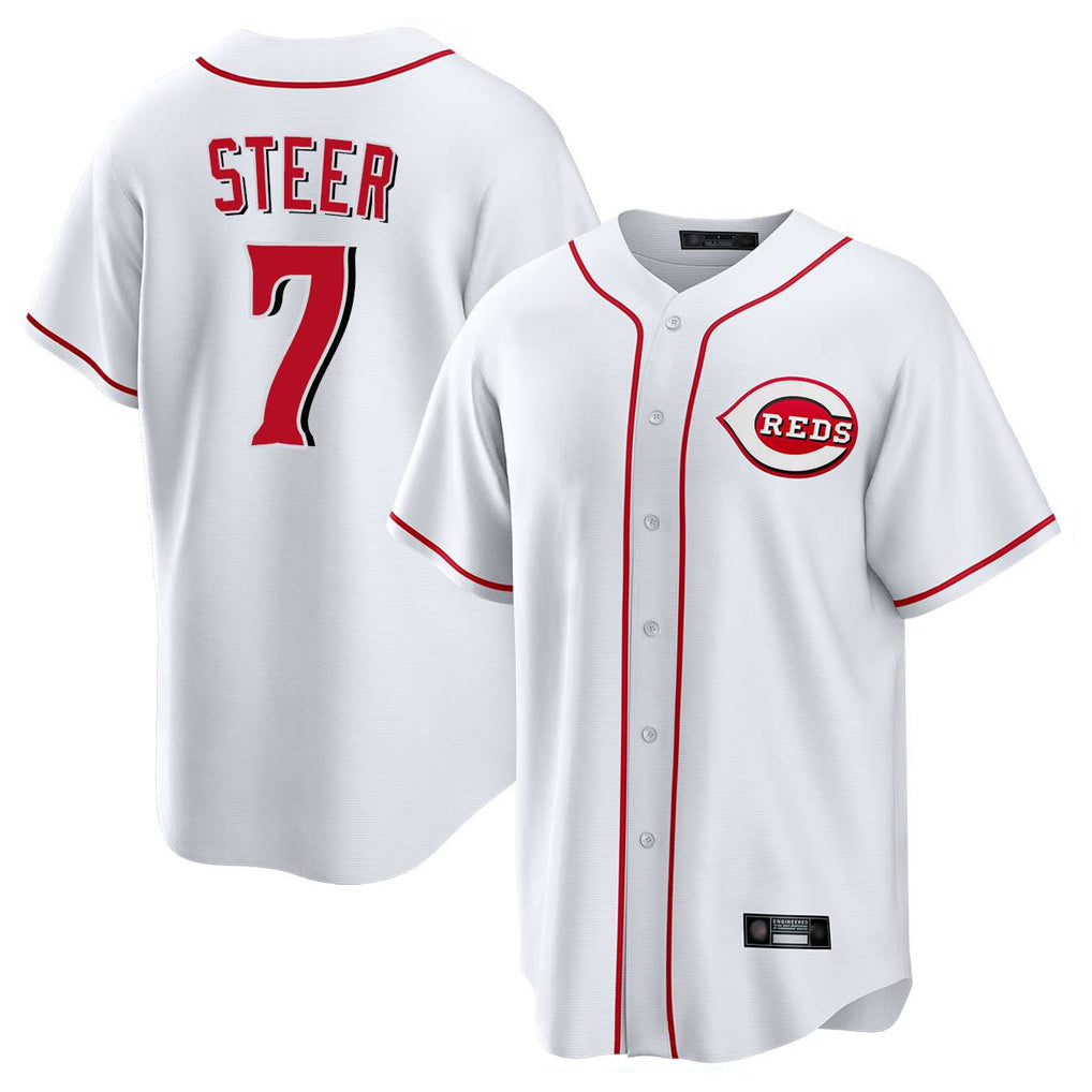 Crovyle C.Reds #7 Spencer Steer Player White Game Home Stitched Jerseys
