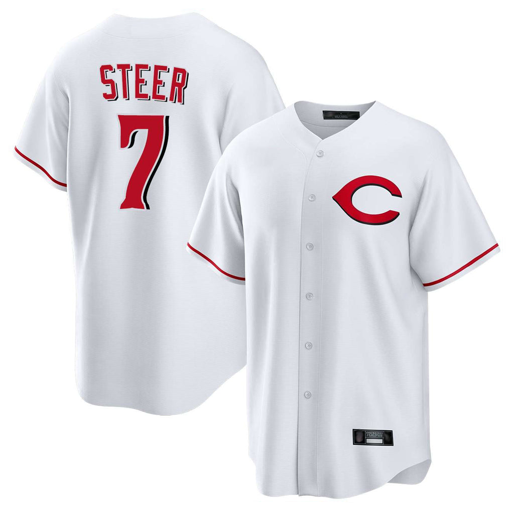 Crovyle C.Reds #7 Spencer Steer Player White Home Game Stitched Jerseys
