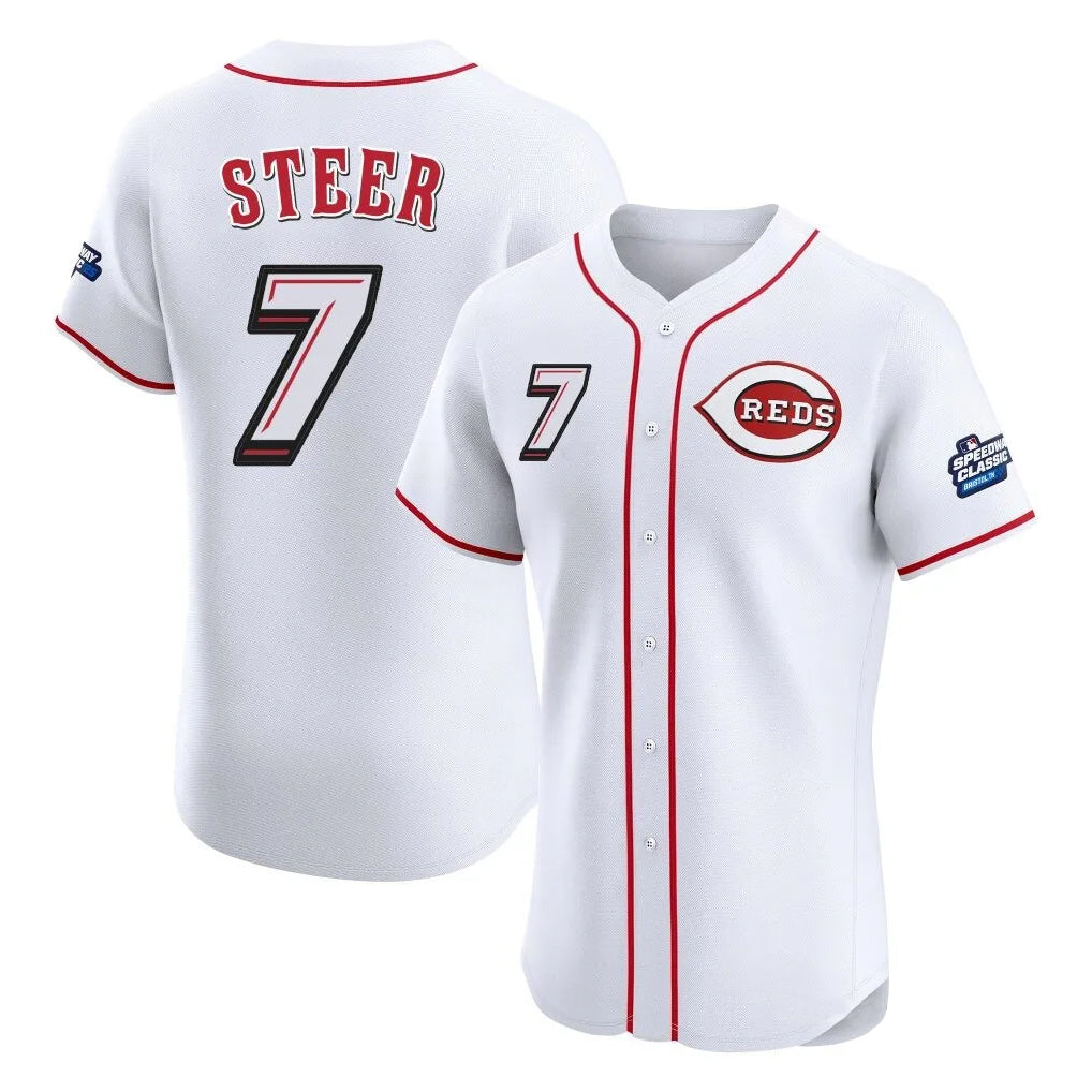 Crovyle C.Reds #7 Spencer Steer Player White Speedway Classic Limited Elite Home Stitched Jerseys
