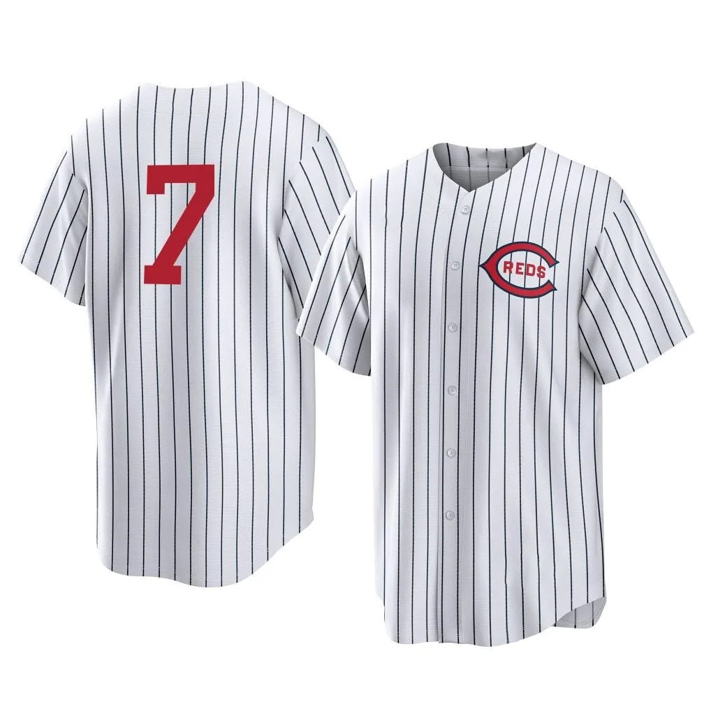 Crovyle C.Reds #7 Spencer Steer Player White Stripe Field of Dreams Game Home Stitched Jerseys
