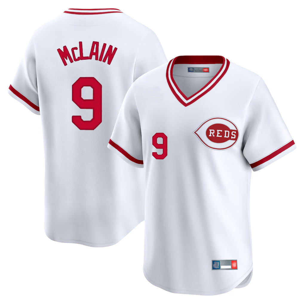 Crovyle C.Reds #9 Matt McLain Player White Cooperstown Collection Limited T-shirt Home Stitched Jerseys