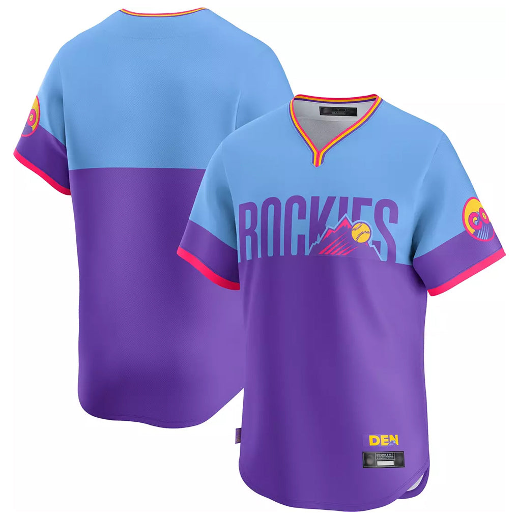 Crovyle C.Rockies Purple-Light Blue City Connect Limited Home T-shirt Blank Player Stitched Jerseys