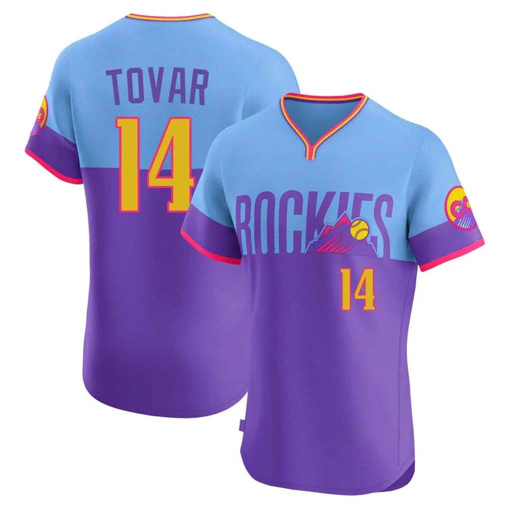 Crovyle C.Rockies #14 Ezequiel Tovar Player Purple-Light Blue City Connect Limited Elite Home T-shirt Stitched Jerseys
