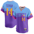 Crovyle C.Rockies #14 Ezequiel Tovar Player Purple-Light Blue City Connect Limited Home T-shirt Stitched Jerseys