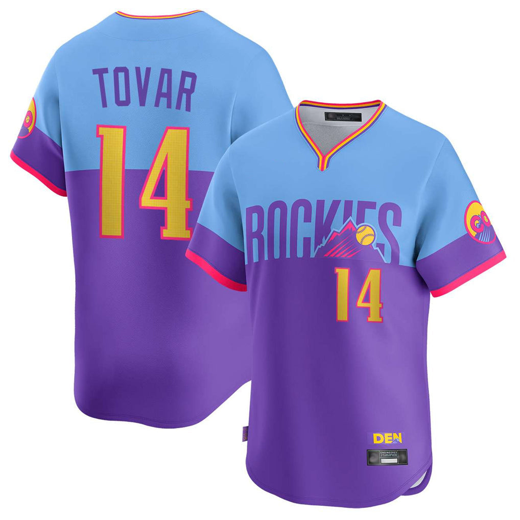 Crovyle C.Rockies #14 Ezequiel Tovar Player Purple-Light Blue City Connect Limited Home T-shirt Stitched Jerseys