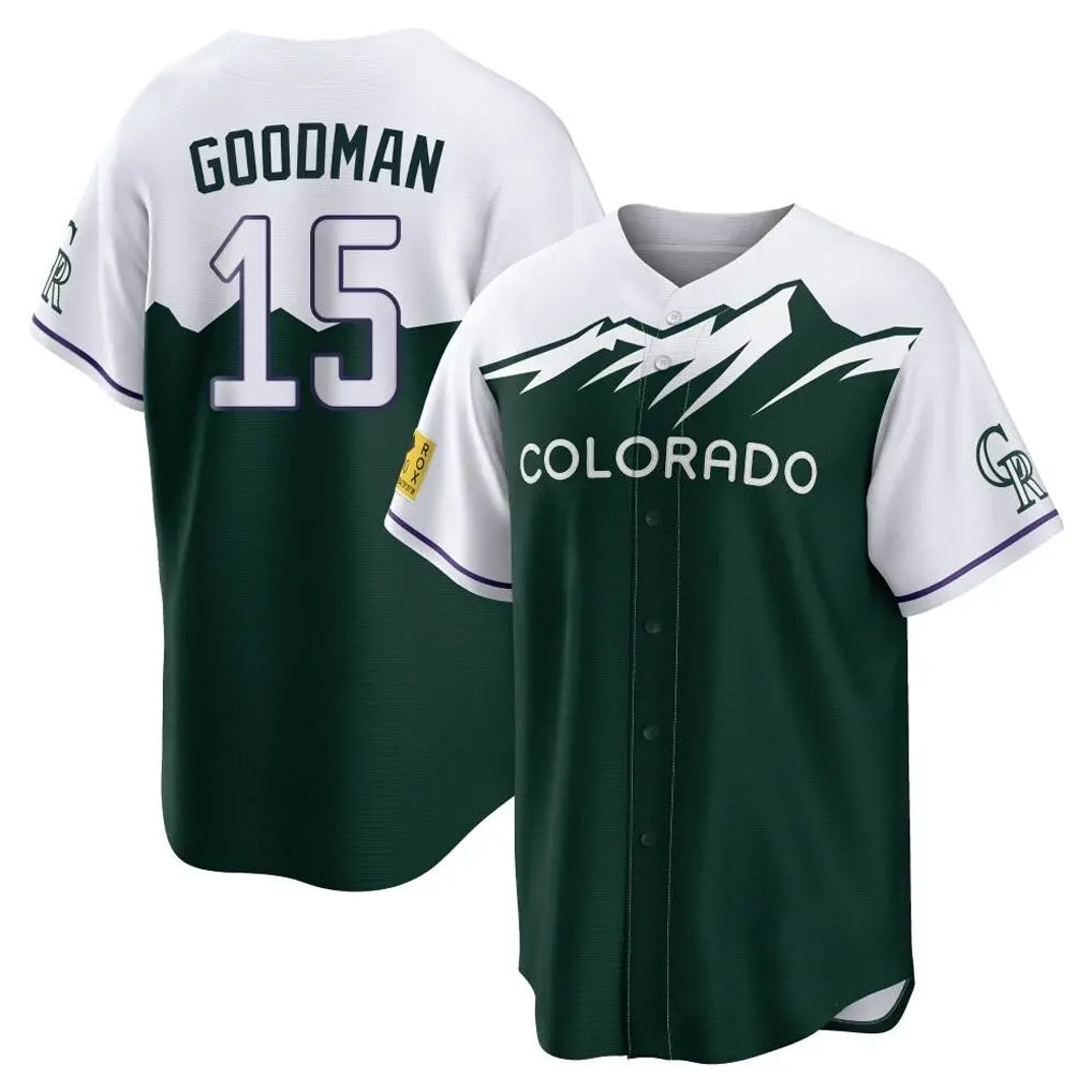 Crovyle C.Rockies #15 Hunter Goodman Player Green City Connect Home Game Stitched Jerseys