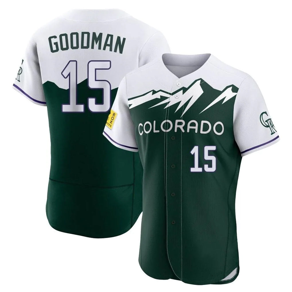 Crovyle C.Rockies #15 Hunter Goodman Player Green City Connect Limited Elite Home Stitched Jerseys