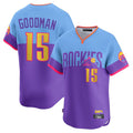 Crovyle C.Rockies #15 Hunter Goodman Player Purple-Light Blue City Connect Limited Home T-shirt Stitched Jerseys