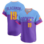 Crovyle C.Rockies #19 Charlie Blackmon Player Purple-Light Blue City Connect Limited Home T-shirt Stitched Jerseys