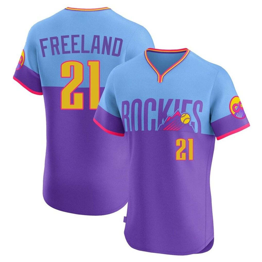 Crovyle C.Rockies #21 Kyle Freeland Player Purple-Light Blue City Connect Limited Elite Home T-shirt Stitched Jerseys