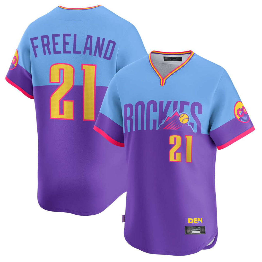 Crovyle C.Rockies #21 Kyle Freeland Player Purple-Light Blue City Connect Limited Home T-shirt Stitched Jerseys