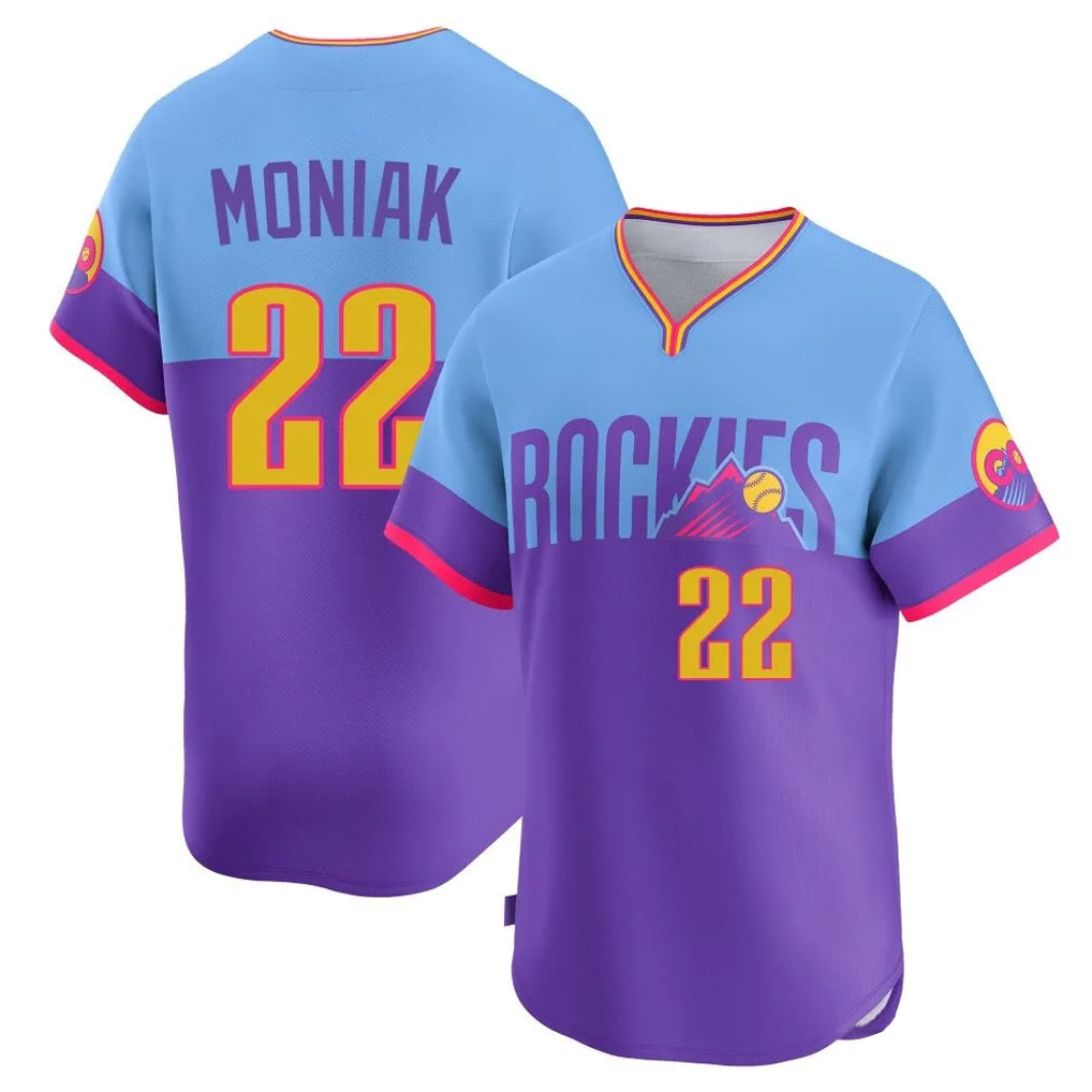 Crovyle C.Rockies #22 Mickey Moniak Player Purple-Light Blue City Connect Limited Home T-shirt Stitched Jerseys