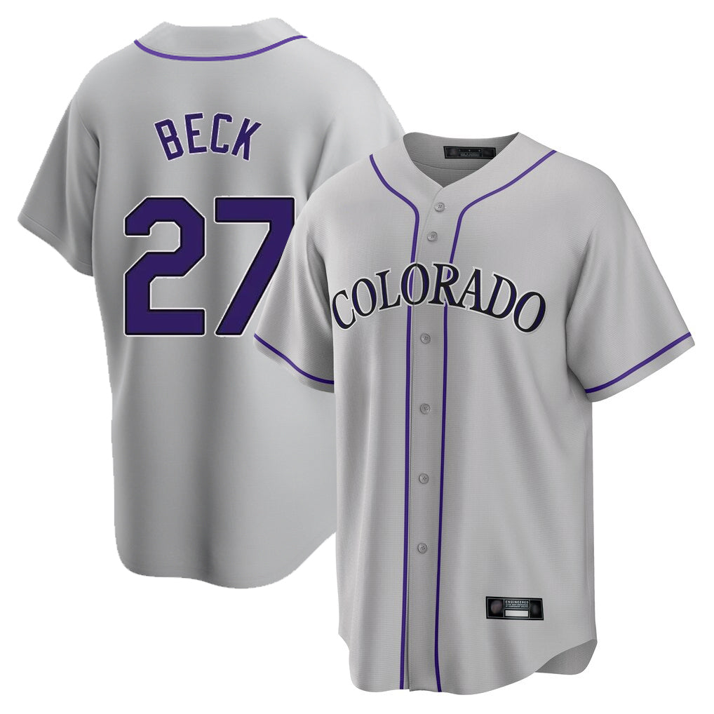 Crovyle C.Rockies #27 Jordan Beck Player Gray Game Home Stitched Jerseys