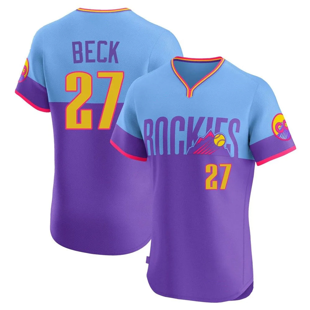 Crovyle C.Rockies #27 Jordan Beck Player Purple-Light Blue City Connect Limited Elite Home T-shirt Stitched Jerseys