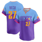 Crovyle C.Rockies #27 Jordan Beck Player Purple-Light Blue City Connect Limited Home T-shirt Stitched Jerseys