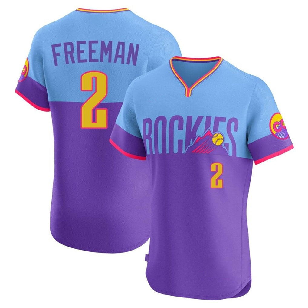 Crovyle C.Rockies #2 Tyler Freeman Player Purple-Light Blue City Connect Limited Elite Home T-shirt Stitched Jerseys