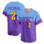 Crovyle C.Rockies #2 Tyler Freeman Player Purple-Light Blue City Connect Limited Home T-shirt Stitched Jerseys