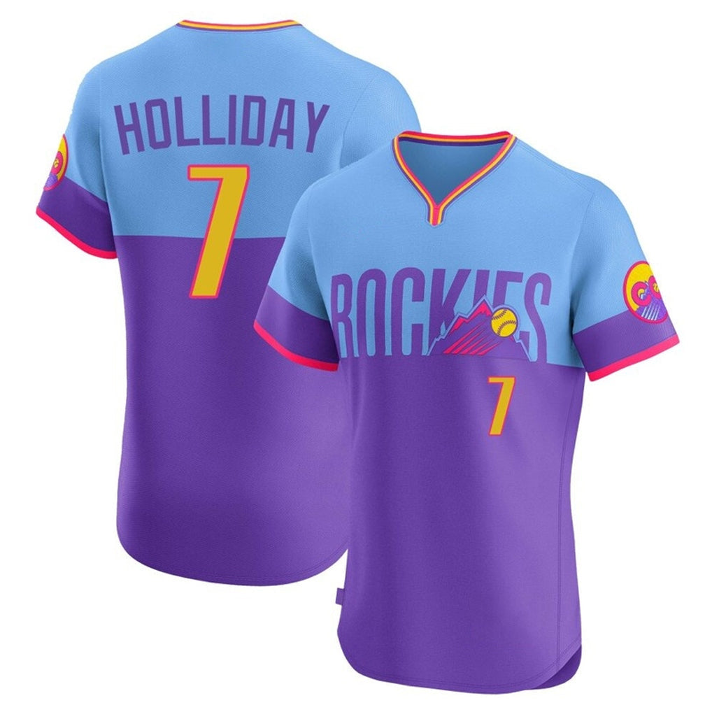 Crovyle C.Rockies #7 Matt Holliday Player Purple-Light Blue City Connect Limited Elite Home T-shirt Stitched Jerseys