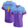 Crovyle C.Rockies #7 Matt Holliday Player Purple-Light Blue City Connect Limited Elite Home T-shirt Stitched Jerseys