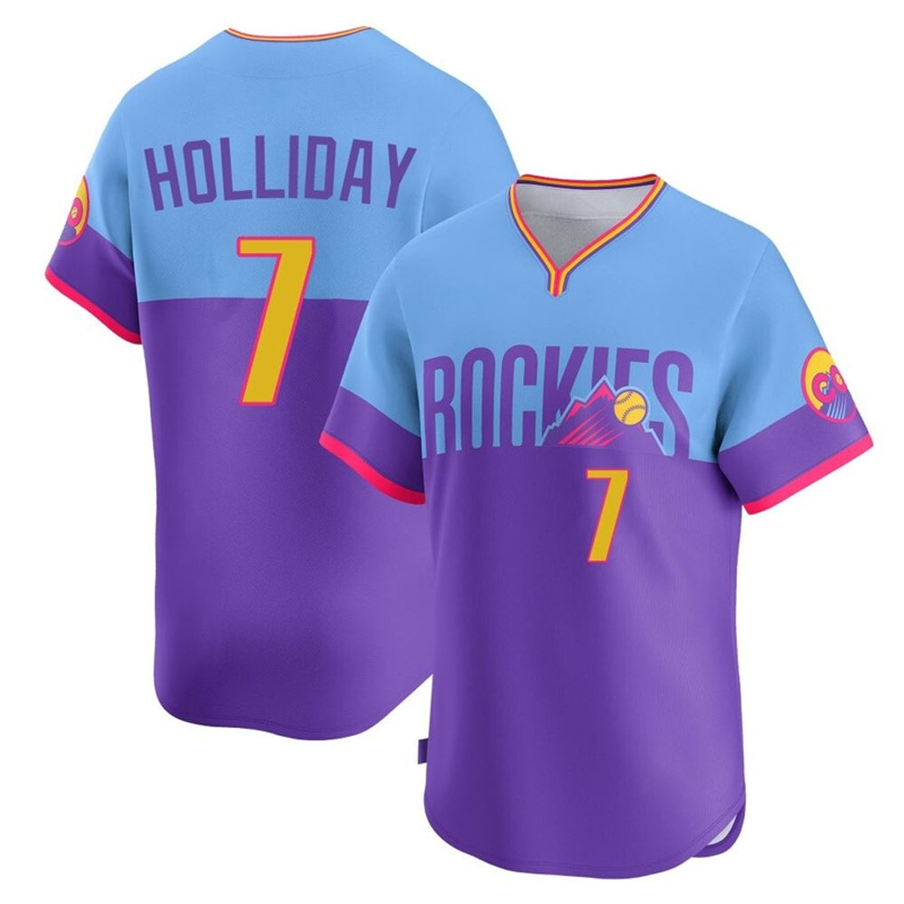 Crovyle C.Rockies #7 Matt Holliday Player Purple-Light Blue City Connect Limited Home T-shirt Stitched Jerseys