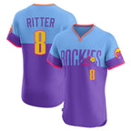 Crovyle C.Rockies #8 Ryan Ritter Player Purple-Light Blue City Connect Limited Elite Home T-shirt Stitched Jerseys