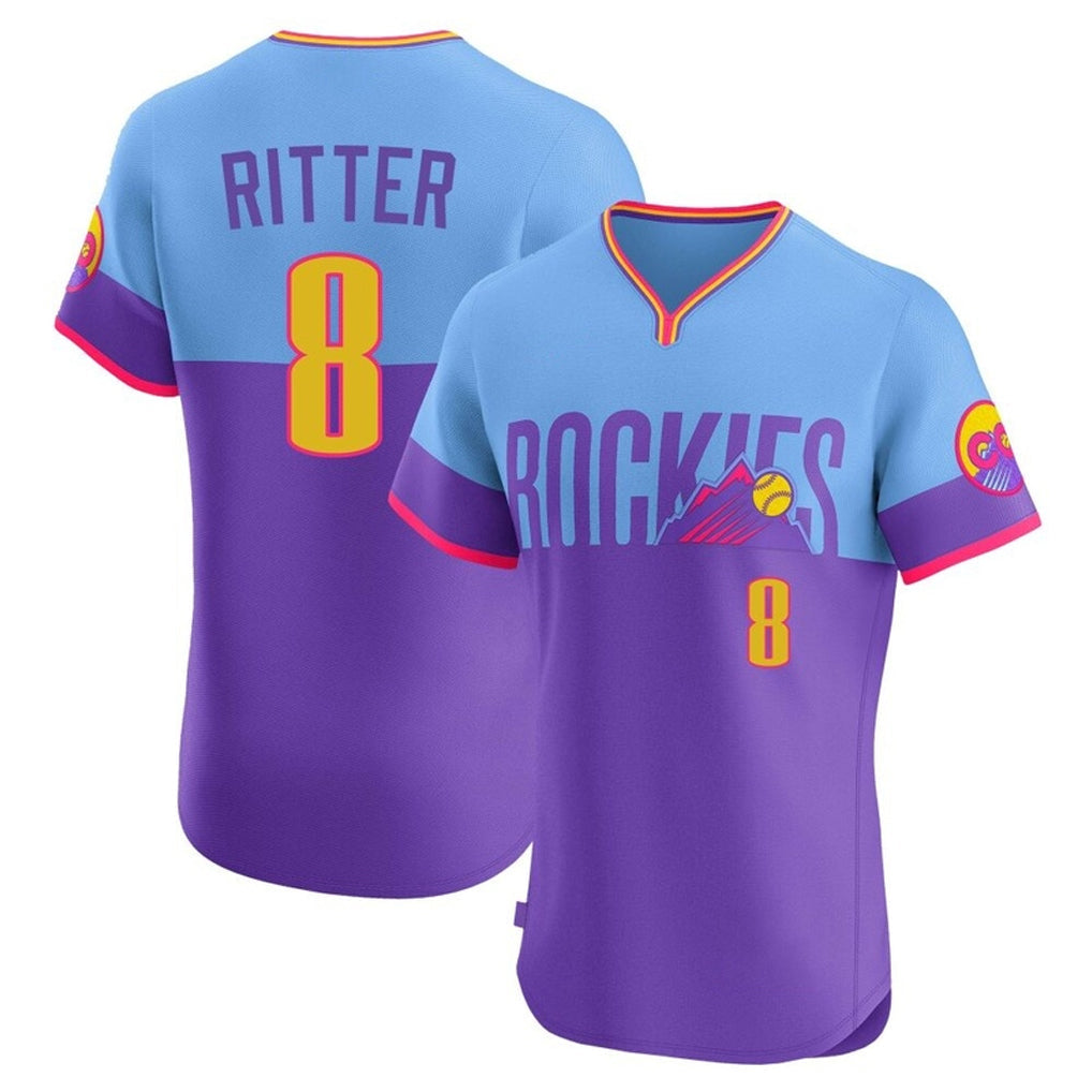 Crovyle C.Rockies #8 Ryan Ritter Player Purple-Light Blue City Connect Limited Elite Home T-shirt Stitched Jerseys