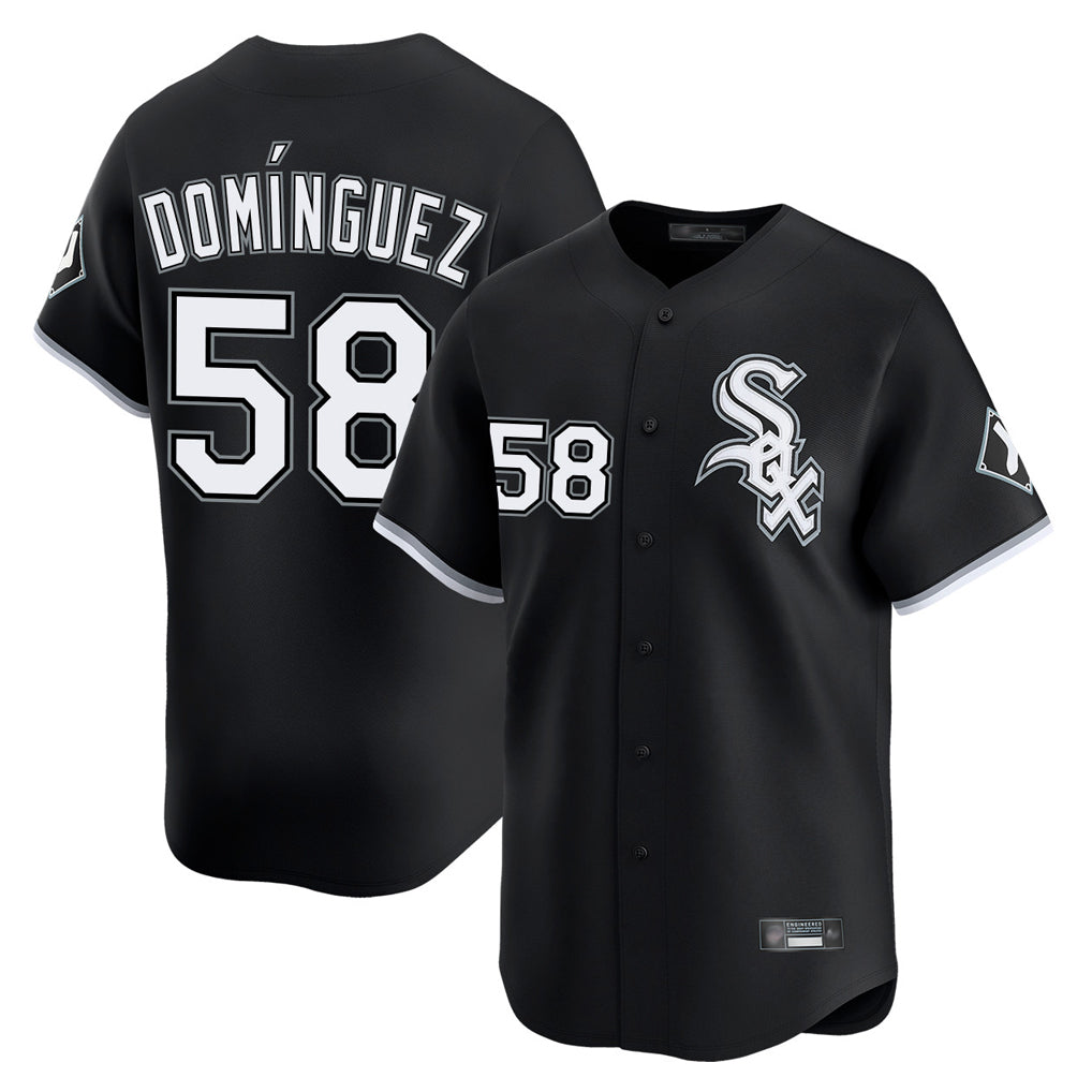 Crovyle C.White Sox #58 Seranthony Dom¨ªnguez Player Black Limited Home Stitched Jerseys