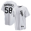 Crovyle C.White Sox #58 Seranthony Dom¨ªnguez Player White Stripe Home Game Stitched Jerseys