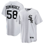 Crovyle C.White Sox #58 Seranthony Dom¨ªnguez Player White Stripe Home Game Stitched Jerseys