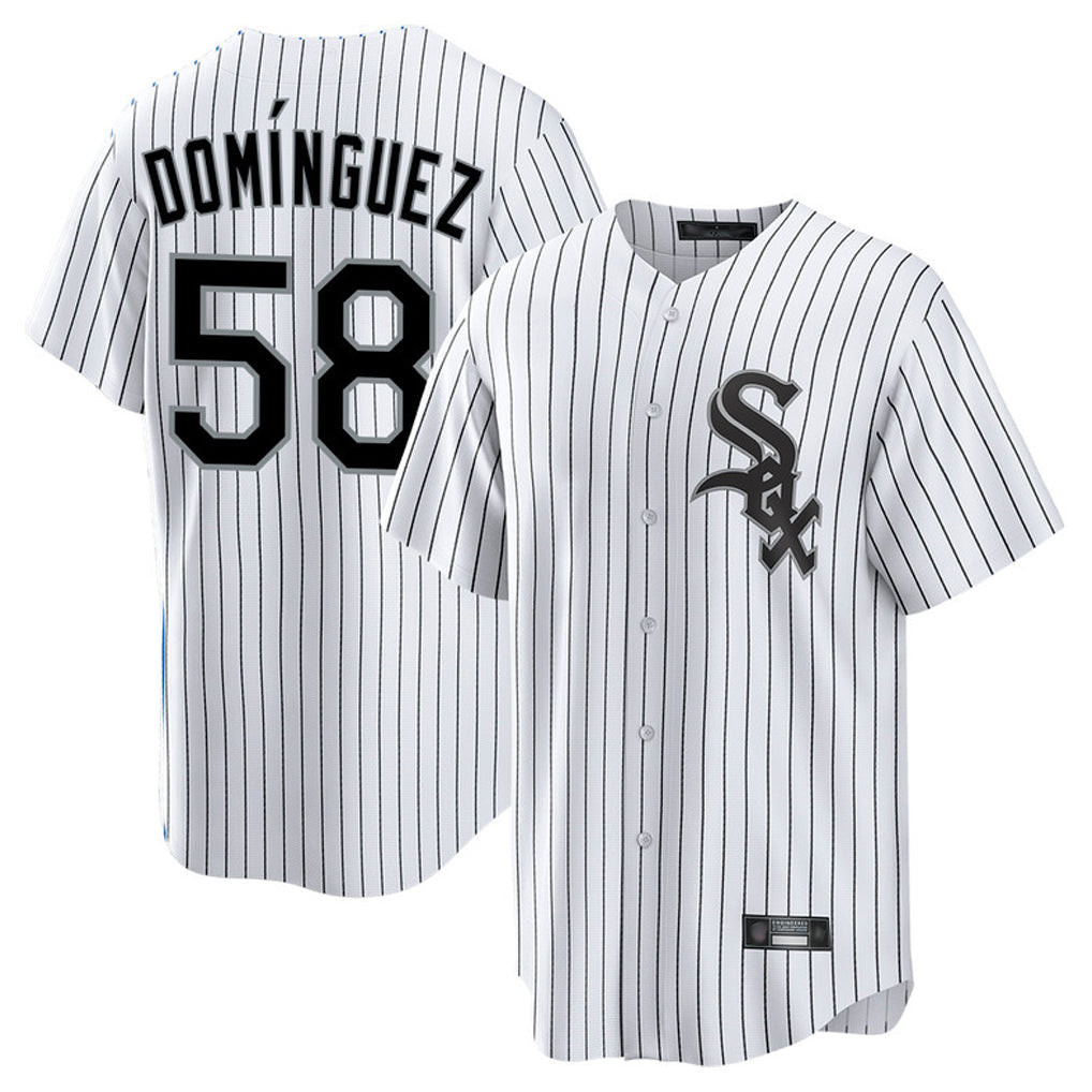 Crovyle C.White Sox #58 Seranthony Dom¨ªnguez Player White Stripe Home Game Stitched Jerseys