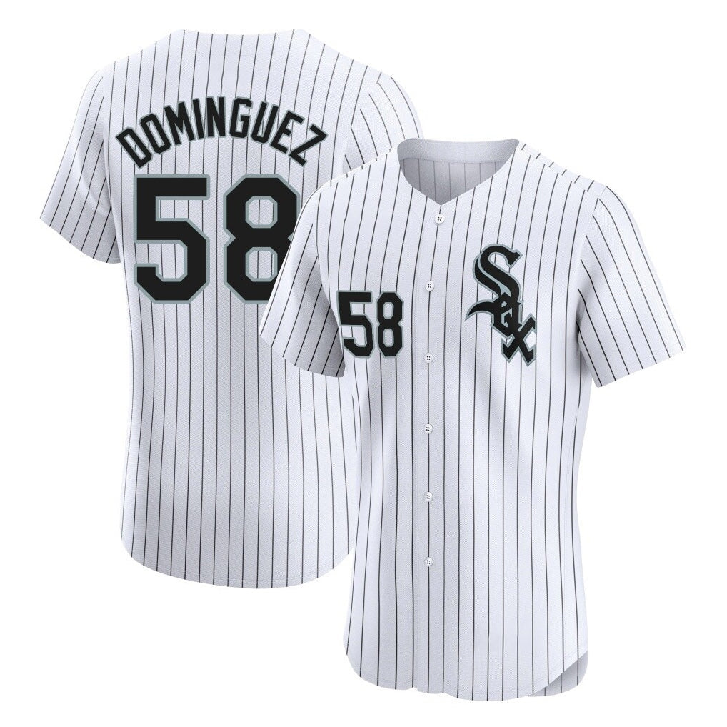 Crovyle C.White Sox #58 Seranthony Dom¨ªnguez Player White Stripe Limited Elite Home Stitched Jerseys