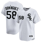 Crovyle C.White Sox #58 Seranthony Dom¨ªnguez Player White Stripe Limited Home Stitched Jerseys