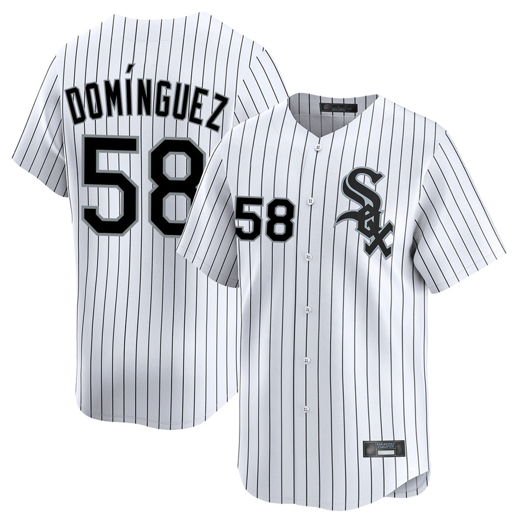 Crovyle C.White Sox #58 Seranthony Dom¨ªnguez Player White Stripe Limited Home Stitched Jerseys