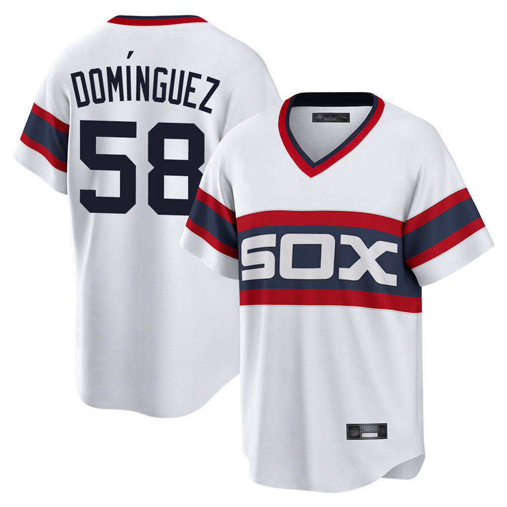 Crovyle C.White Sox #58 Seranthony Dom¨ªnguez Player White T-shirt Home Game Stitched Jerseys