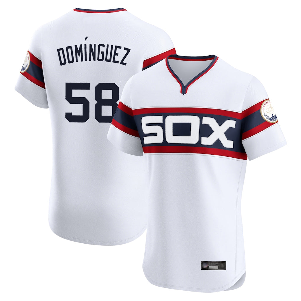 Crovyle C.White Sox #58 Seranthony Dom¨ªnguez Player White T-shirt Limited Elite Home Stitched Jerseys