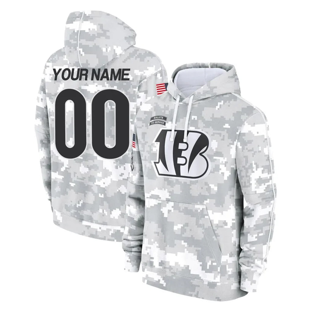 Crovyle Custom C.Bengals Arctic Camo Salute to Service Pullover Hoodie Limited Any Name & Numbers Stitched Jerseys
