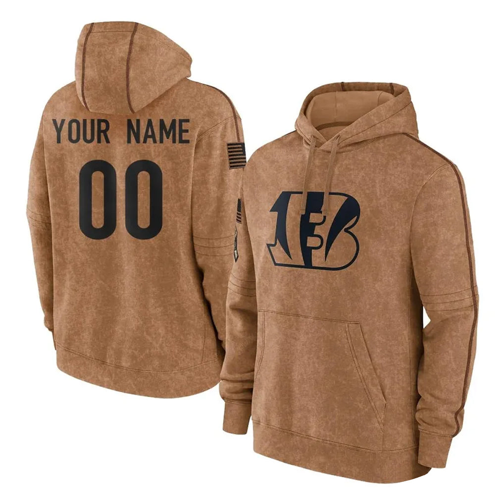 Crovyle Custom C.Bengals Brown Salute to Service Pullover Hoodie Limited Any Name & Numbers Stitched Jerseys