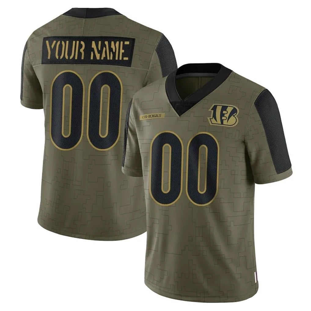 Crovyle Custom C.Bengals Olive Salute to Service Game Any Name & Numbers Stitched Jerseys