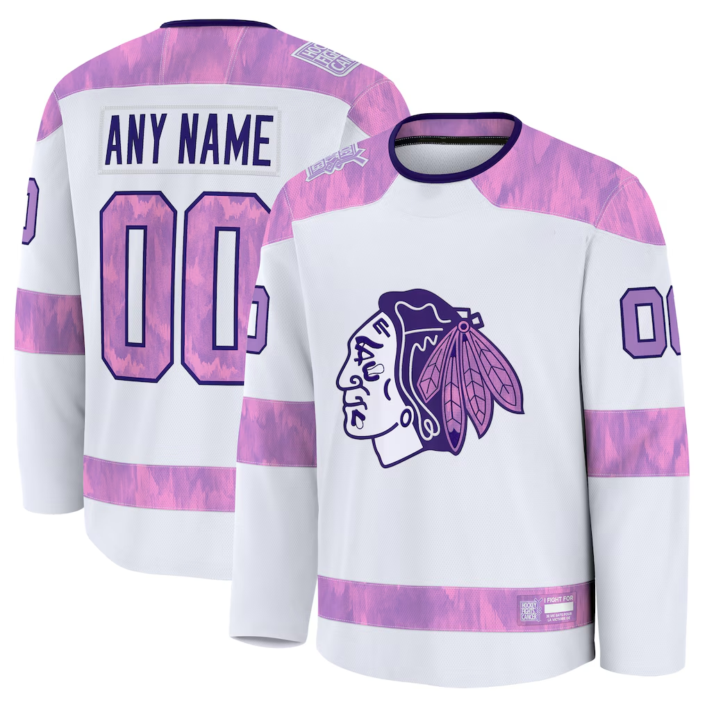 Crovyle Custom C.Blackhawks White 2024 Hockey Fights Cancer Practice Jerseys