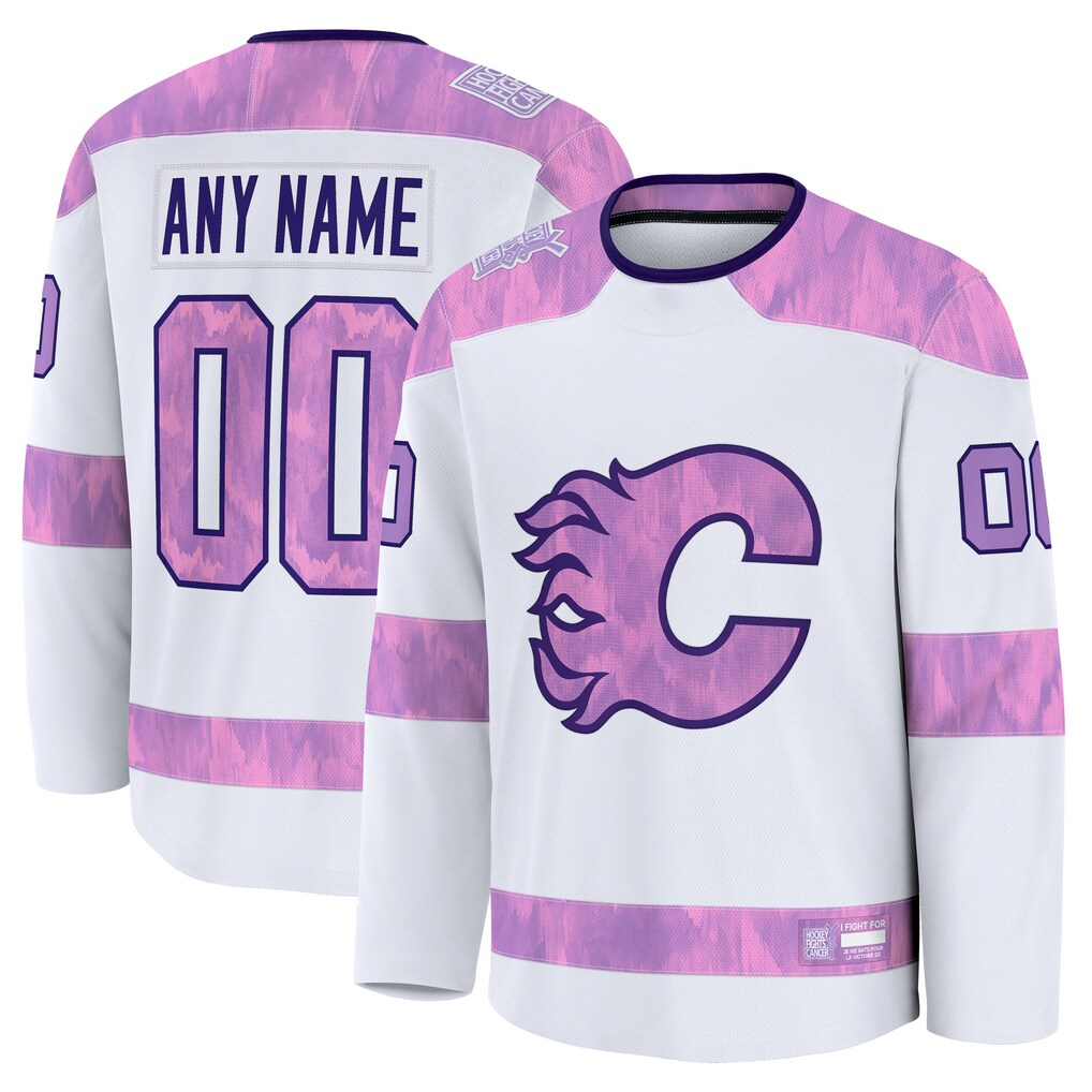 Crovyle Custom C.Flames White 2024 Hockey Fights Cancer Practice Jerseys