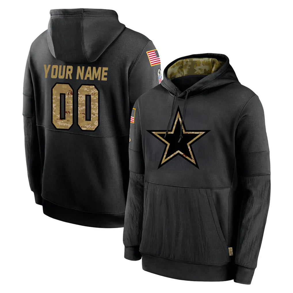 Crovyle Custom D.Cowboys Black Salute to Service Pullover Hoodies Limited Any Name & Numbers Stitched Jerseys