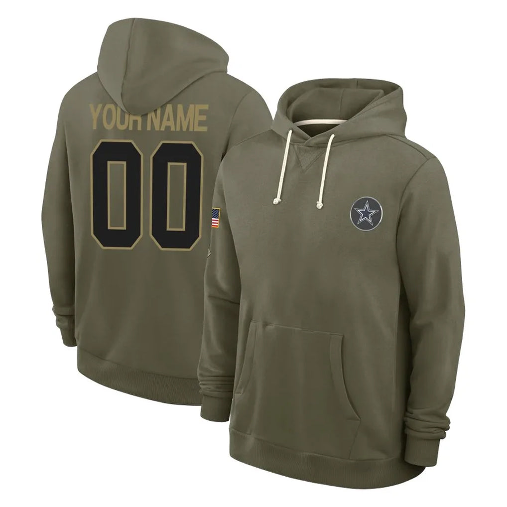 Crovyle Custom D.Cowboys Olive Salute to Service Pullover Hoodies Limited Any Name & Numbers Stitched Jerseys