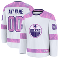 Crovyle Custom E.Oilers White 2024 Hockey Fights Cancer Practice Jerseys
