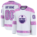 Crovyle Custom E.Oilers White 2024 Hockey Fights Cancer Practice Jerseys