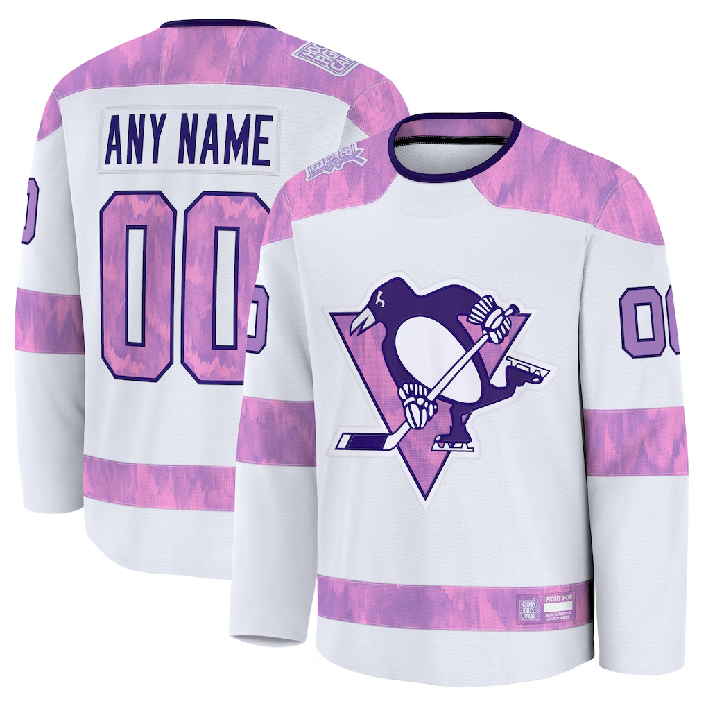 Crovyle Custom P.Penguins White 2024 Hockey Fights Cancer Jerseys