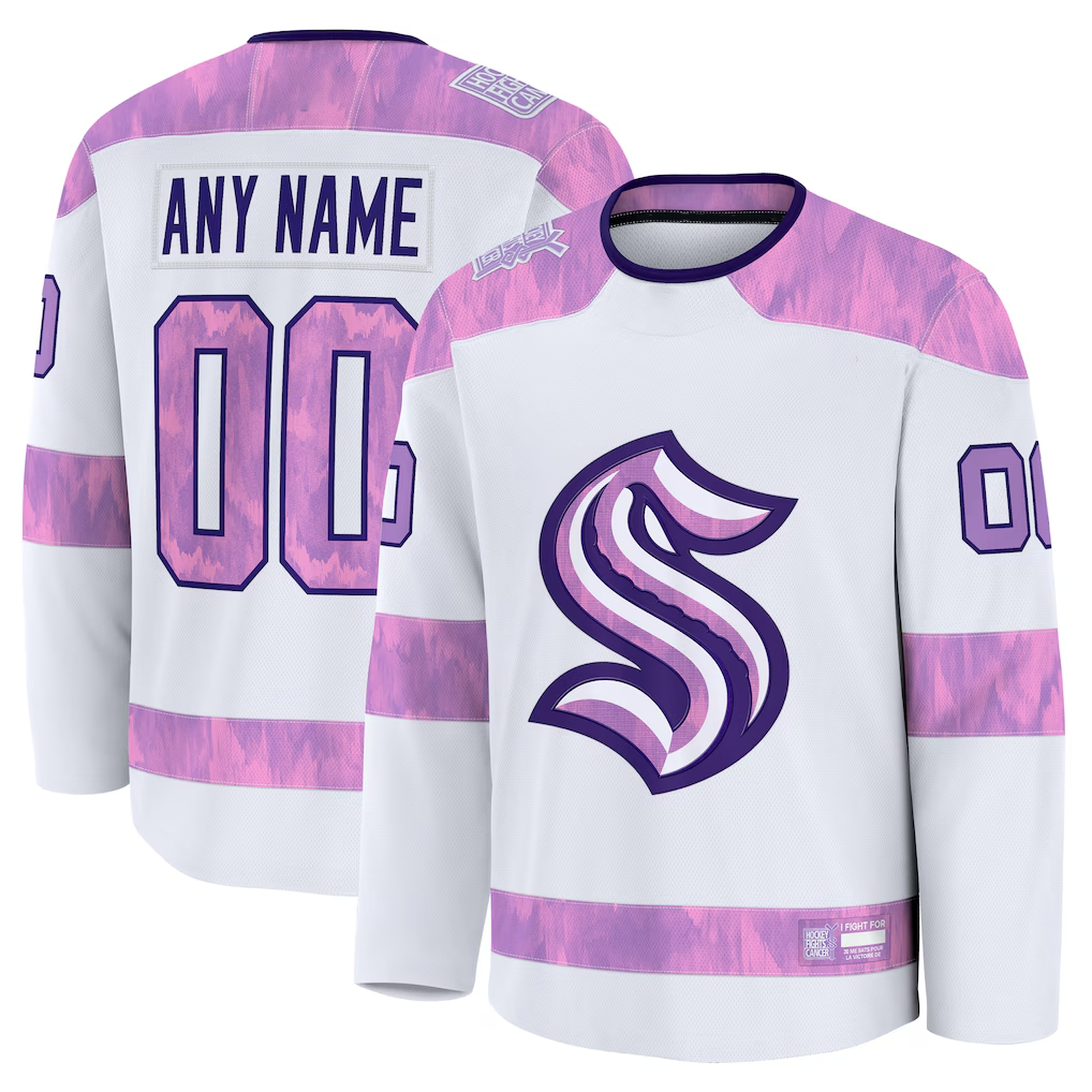 Crovyle Custom S.Kraken White 2024 Hockey Fights Cancer Practice Jerseys