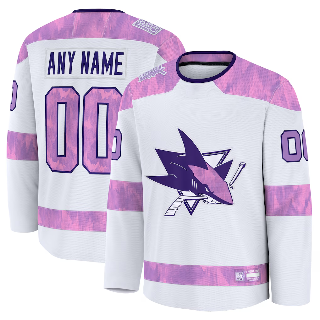 Crovyle Custom S.Jose Sharks White 2024 Hockey Fights Cancer Practice Jerseys
